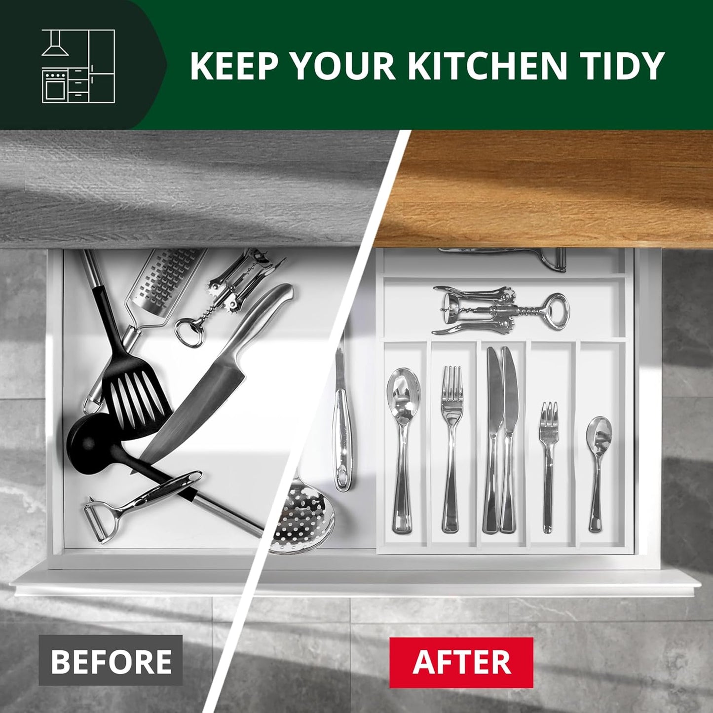 ROYAL CRAFT WOOD Luxury Bamboo Kitchen Drawer Organizer - Silverware Organizer - Utensil Holder and