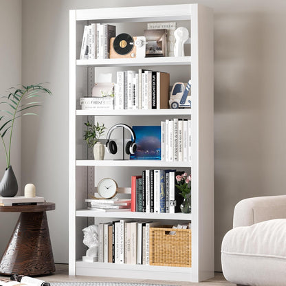 Metal Bookshelf Adjustable - 61" Tall White Bookcase, 5 Tier Book Shelf, Tooless Assembly Book