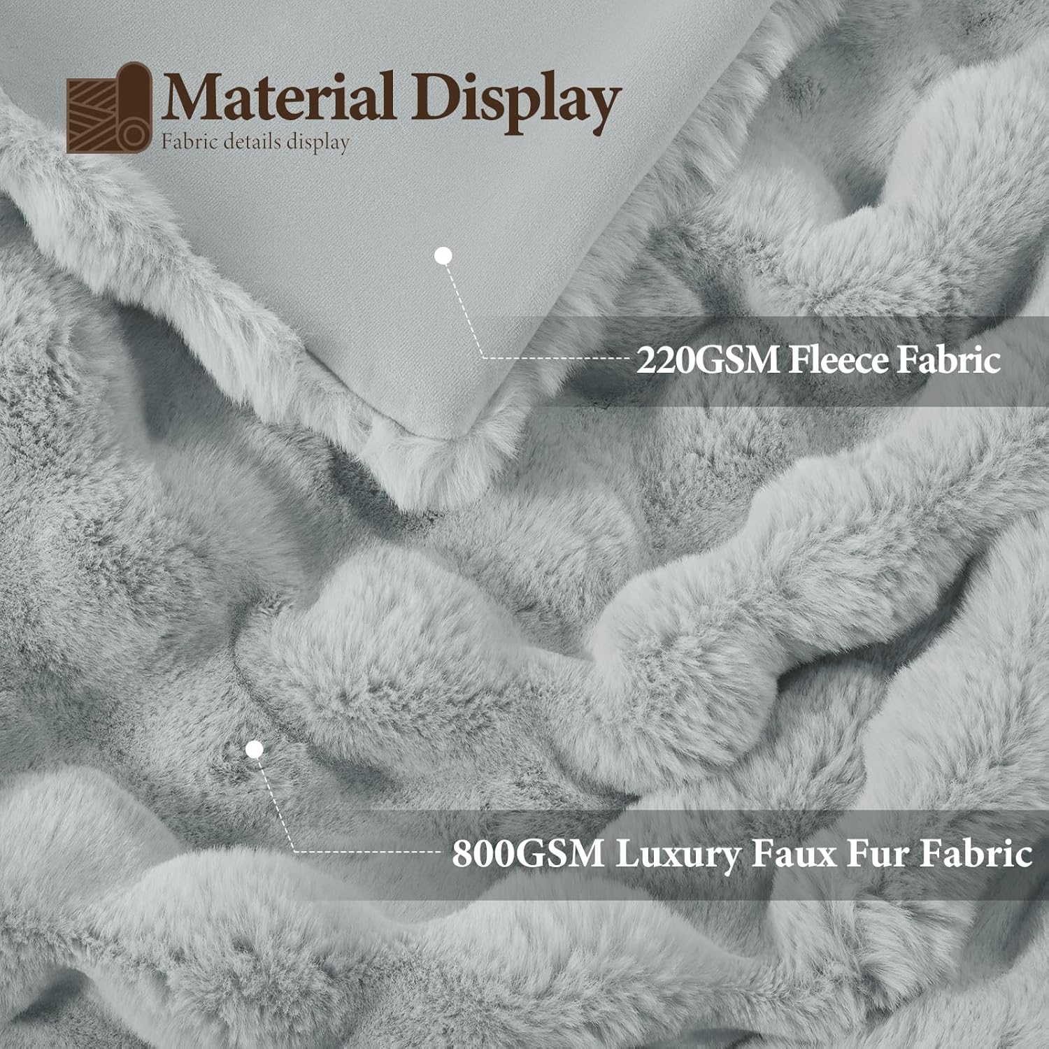 Touchat Luxury 1000GSM Faux Rabbit Fur Throw Blanket, Super Heavy Warm Cozy Grey Blankets for Couch