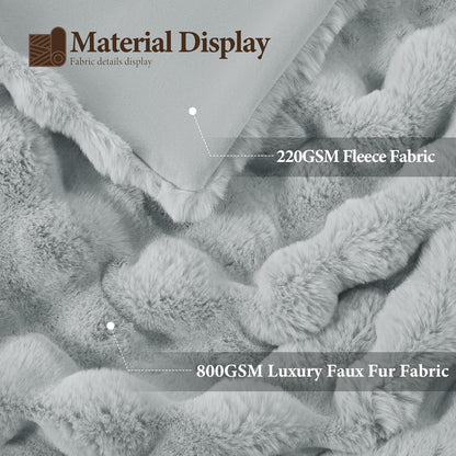 Touchat Luxury 1000GSM Faux Rabbit Fur Throw Blanket, Super Heavy Warm Cozy Grey Blankets for Couch