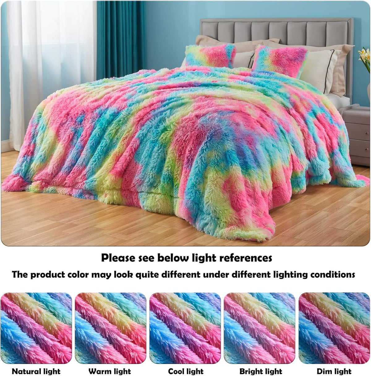 GONAAP Fuzzy Faux Fur Throw Blanket Twin Size Dark Rainbow Super Soft Cozy Plush Fuzzy Shaggy