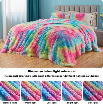 GONAAP Fuzzy Faux Fur Throw Blanket Dark Rainbow Super Soft Cozy Plush Fuzzy Shaggy Blanket for