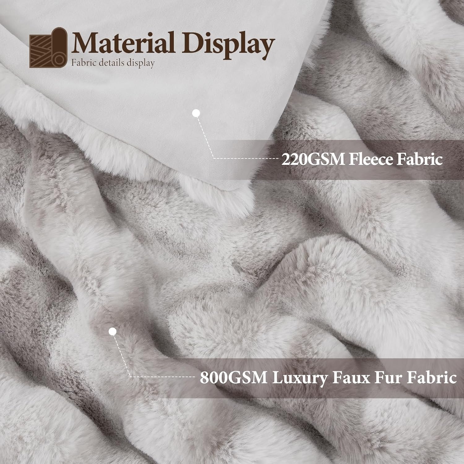 Touchat Luxury 1000GSM Faux Rabbit Fur Throw Blanket, Super Heavy Warm Cozy Grey Blankets for Couch