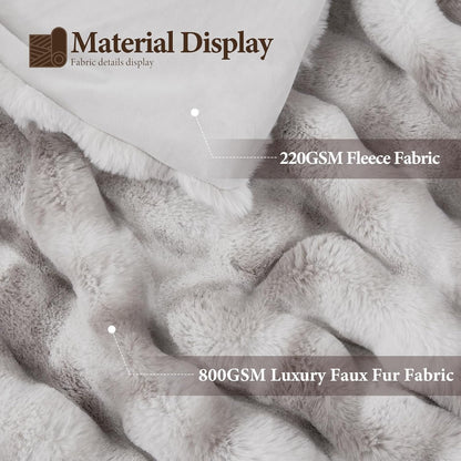 Touchat Luxury 1000GSM Faux Rabbit Fur Throw Blanket, Super Heavy Warm Cozy Grey Blankets for Couch