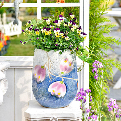 Sungmor 10.6 Inch Ceramic Succulent Plant Pot with Drainage Hole, Hand Painted Flower Pots for