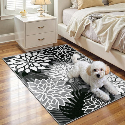 Area Rug 2x3 Black White Washable Entry Small Rug Multicolored Tropical Botanical Modern Floral