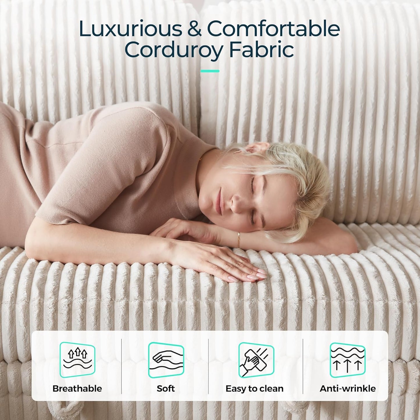 LINSY HOME Sectional Sleeper Sofa with Pull Out Couch Bed - Convertible Plush Corduroy Cloud Couch