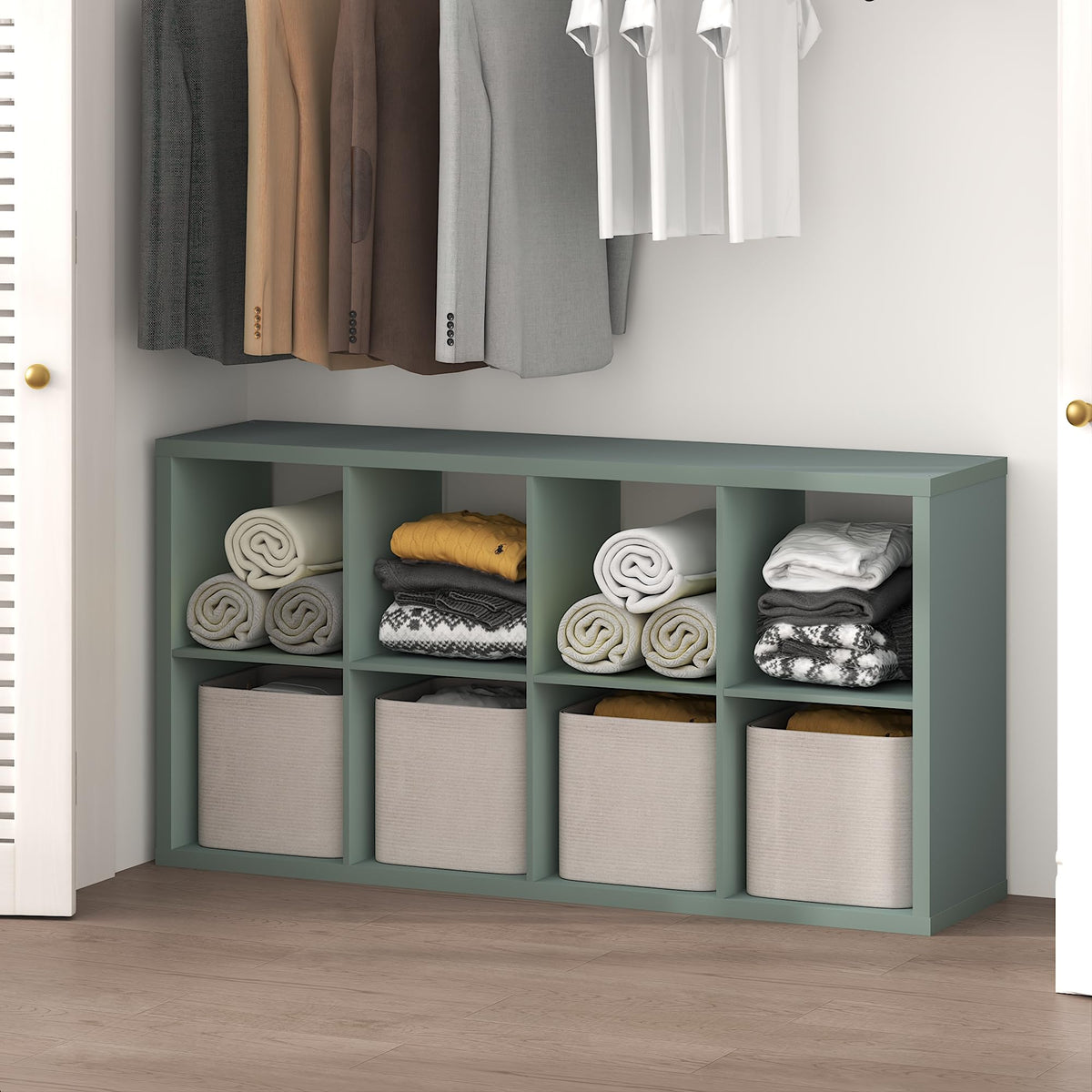 Furinno Cubic Extra Thick 8-Cube Closet Organizers and Storage, Sage Green