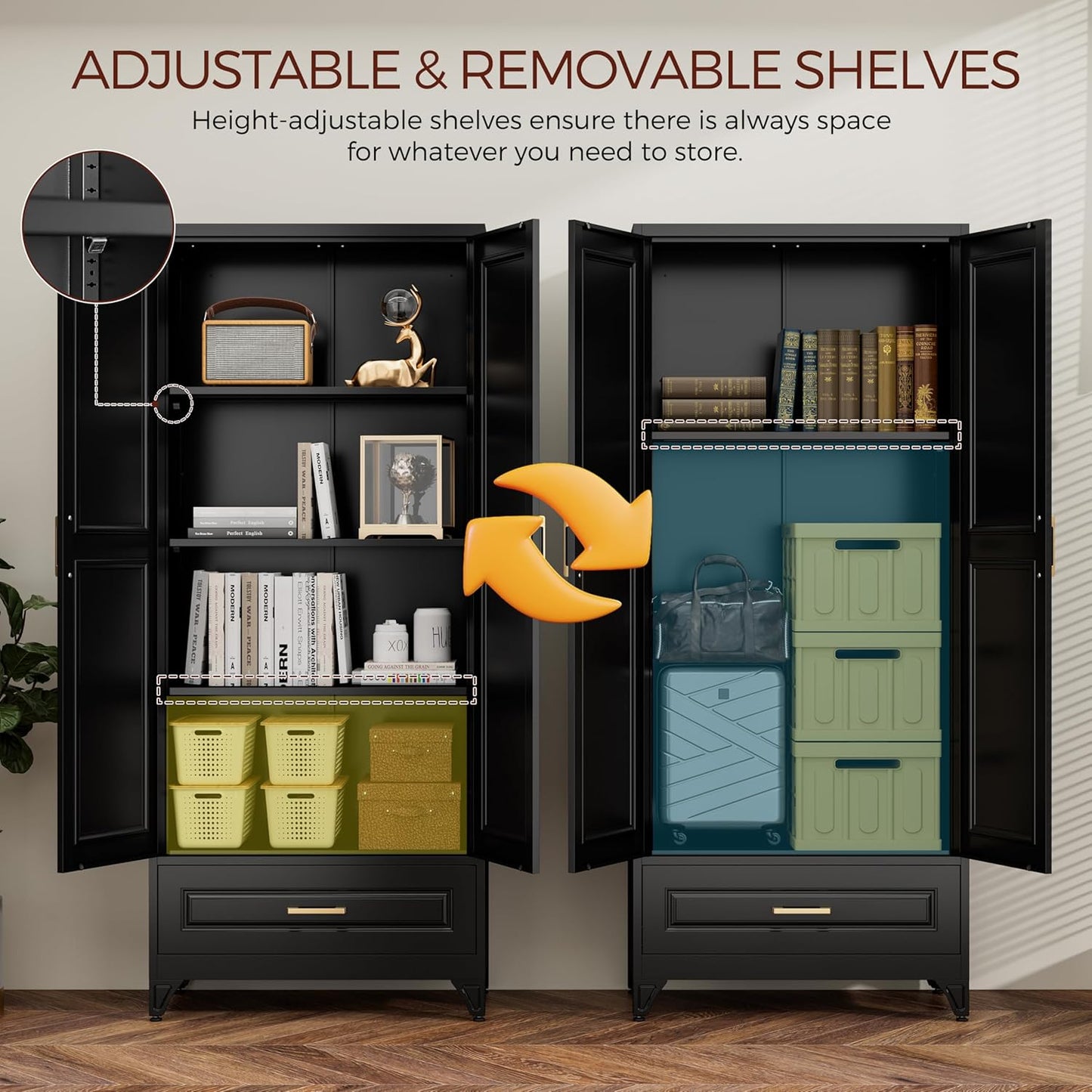 75" Kitchen Pantry Cabinet with Drawer, Metal Storage Cabinets with Doors and Adjustable Shelves