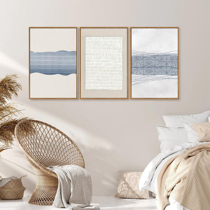 SIGNINART Large Abstract Framed Canvas Wall Art Set of 3, Minimalist Boho Line Art Prints, Modern