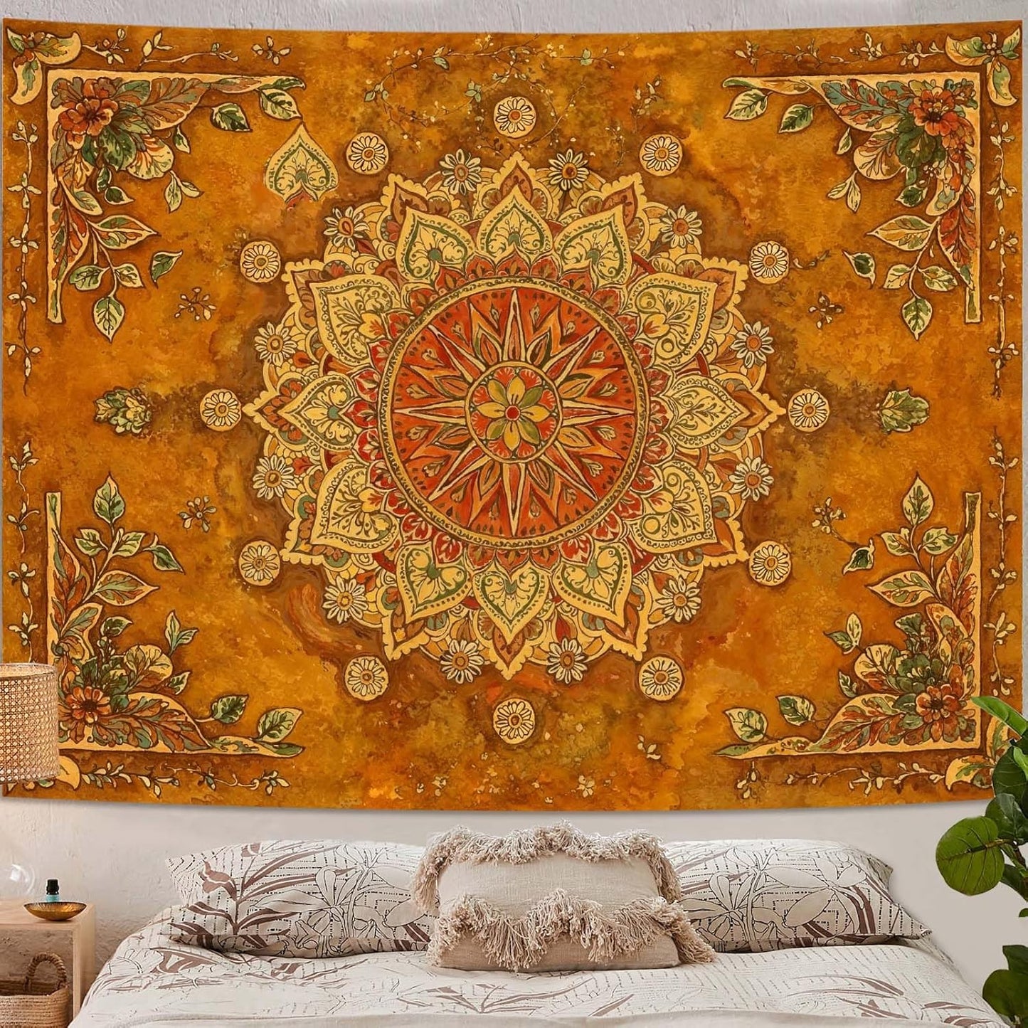 Lunerfex Floral Mandala Tapestry Boho Tapestry for Bedroom Brown Tapestries Wall Hanging Living
