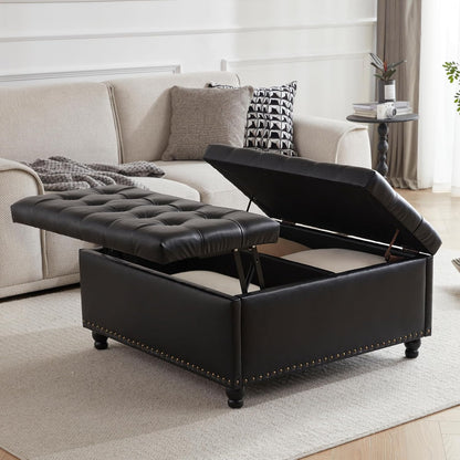 Tbfit Large Square Storage Ottoman Bench, Tufted Upholstered Coffee Table Ottomans with Lift Top &