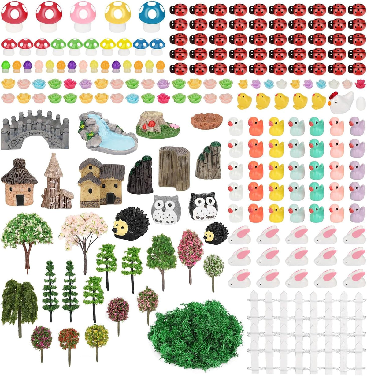 Thrilez 210 Pieces Miniature Fairy Garden Accessories, Including Resin Animals, Miniature
