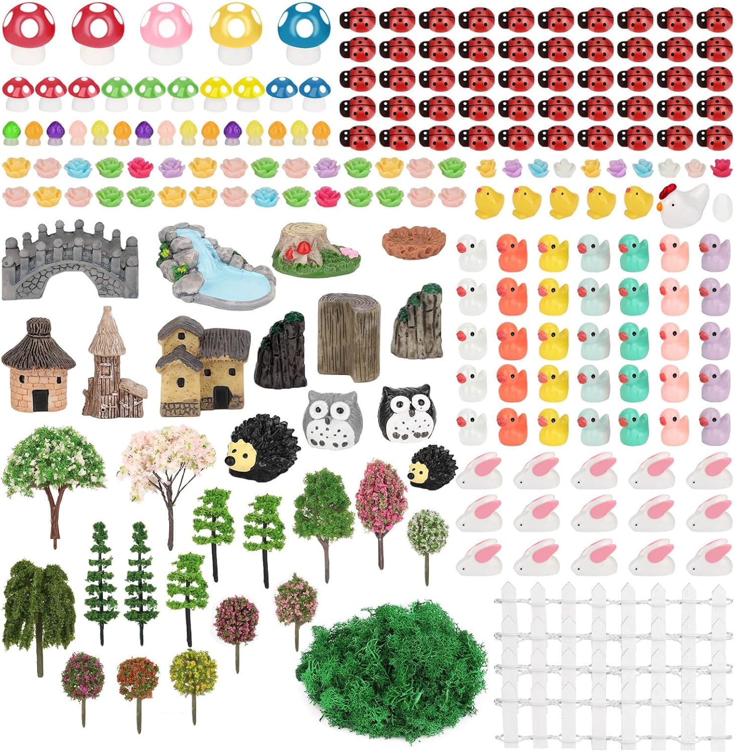 Thrilez 210 Pieces Miniature Fairy Garden Accessories, Including Resin Animals, Miniature