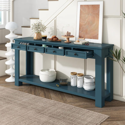 Solid Wood Console Table,63 in Long Sofa Table Entryway Table with 4 Drawers and Bottom Shelf for