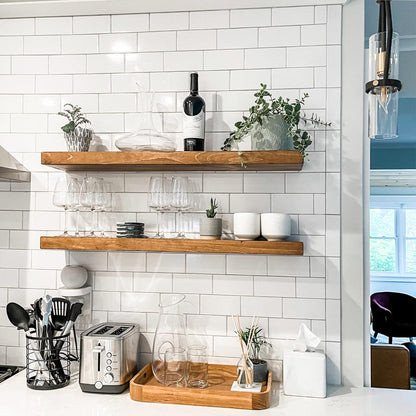URBANDI, Rustic Floating Shelves, Set of 2, Hidden Bracket, Solid Wood, Heavy Duty, Wall Mounted