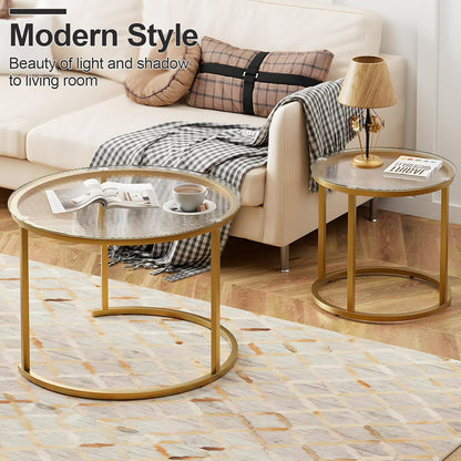aboxoo Nesting Coffee Table Set of 2, Small Round Glass Nesting Tables for Living Room Bedroom