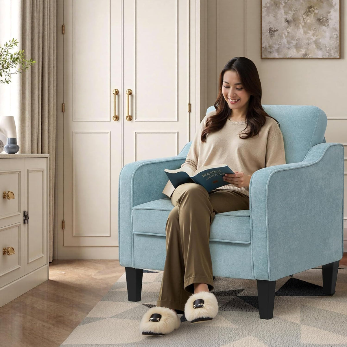 Accent Chair for Living Room, Mid Century Modern Reading Chair for Bedroom, Upholstered Armchair