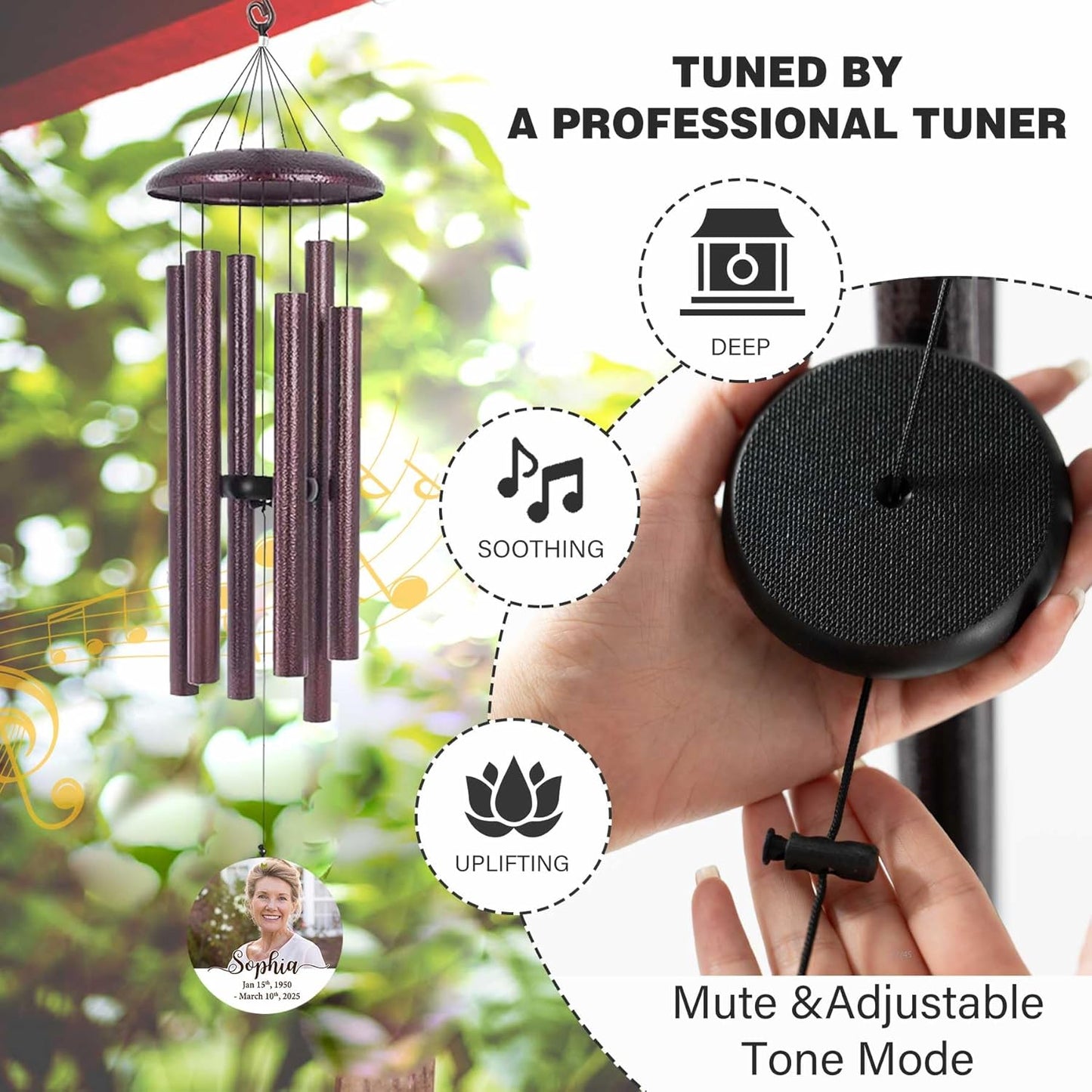 ASTARIN Personalized Deep Tone Wind Chime Memorial, Customized Sympathy Wind Chimes, Memory Wind