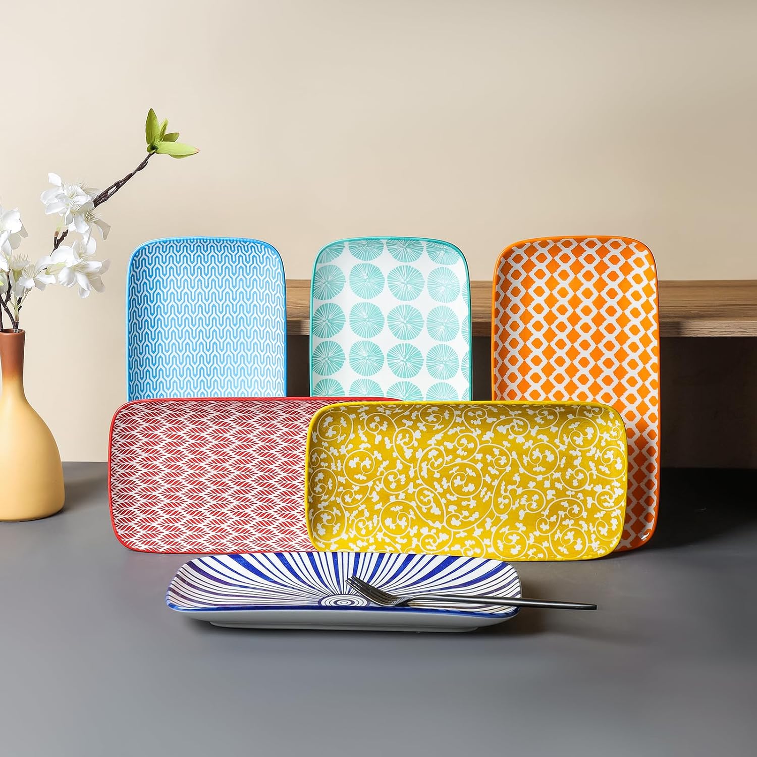 Selamica Ceramic Serving Platters, 12 Inch Serving Trays for Party Entertaining, Large Rectangular