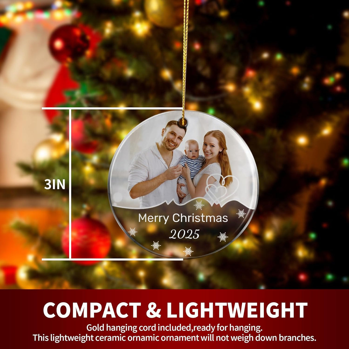 Personalized Christmas Ornaments, Custom Photo & Text 2025 Christmas Tree Ornament, Ideal for Xmas