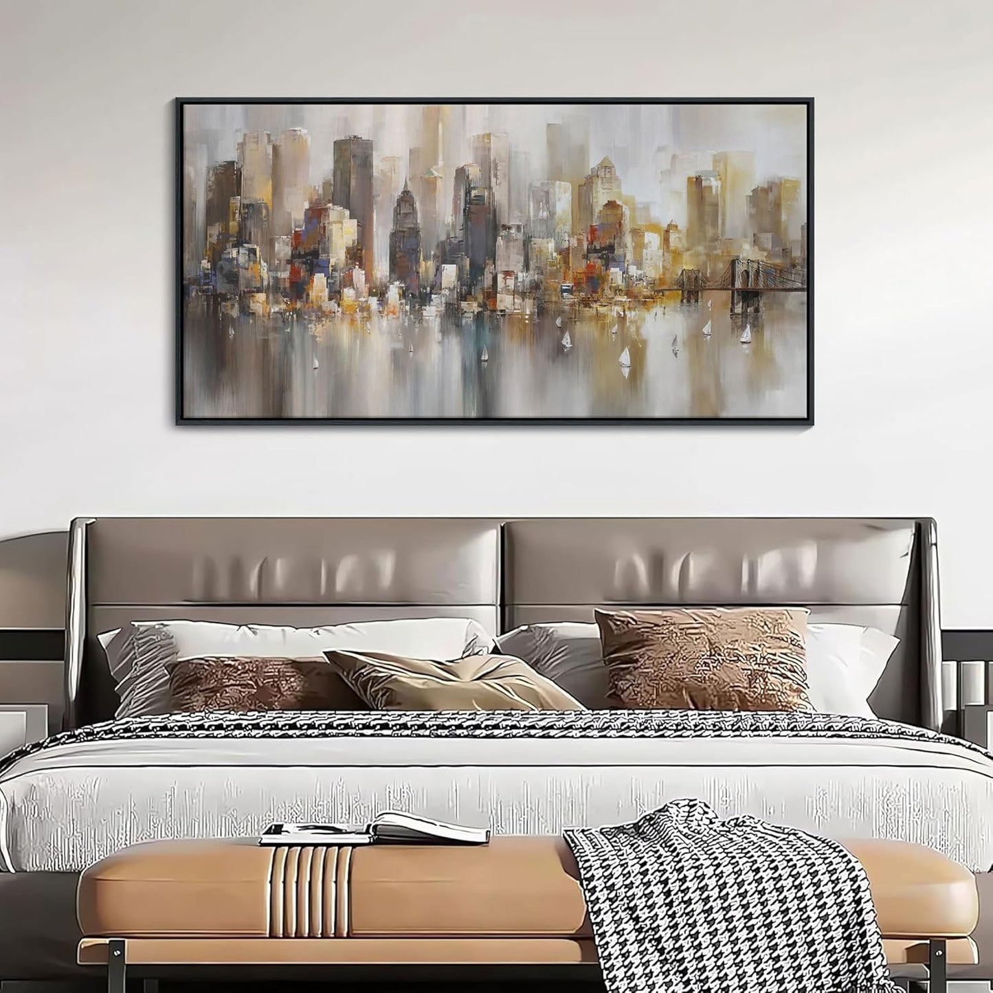 New York City Wall Art -Framed Modern Abstract Wall Art for Living Room, Office & Bedroom Cityscape