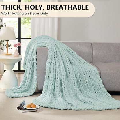 L'AGRATY Chunky Knit Blanket Throw: 60''x80'' Chenille Chunky Knitted Throw Blanket for Bed Couch
