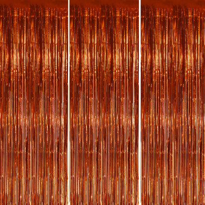 3 Pack Foil Fringe Backdrop - Bronze Shiny Tinsel Curtains for Party Decoration/Photo Booth Props