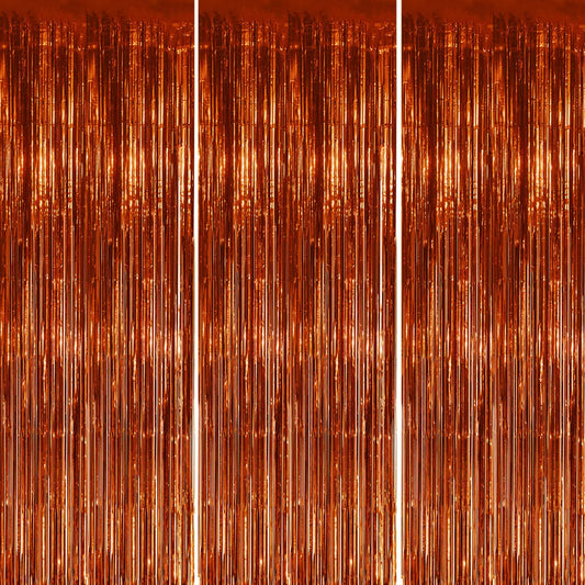 3 Pack Foil Fringe Backdrop - Bronze Shiny Tinsel Curtains for Party Decoration/Photo Booth Props