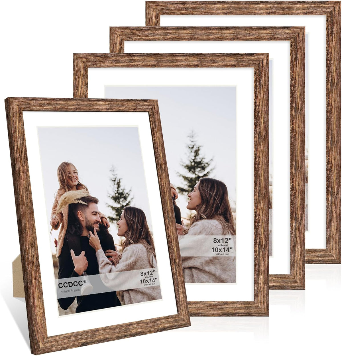 10x14 Picture Frame Set of 4, 10 x 14 Wood Photo Frames with Mat for 8x12 or 30x40cm Diamond