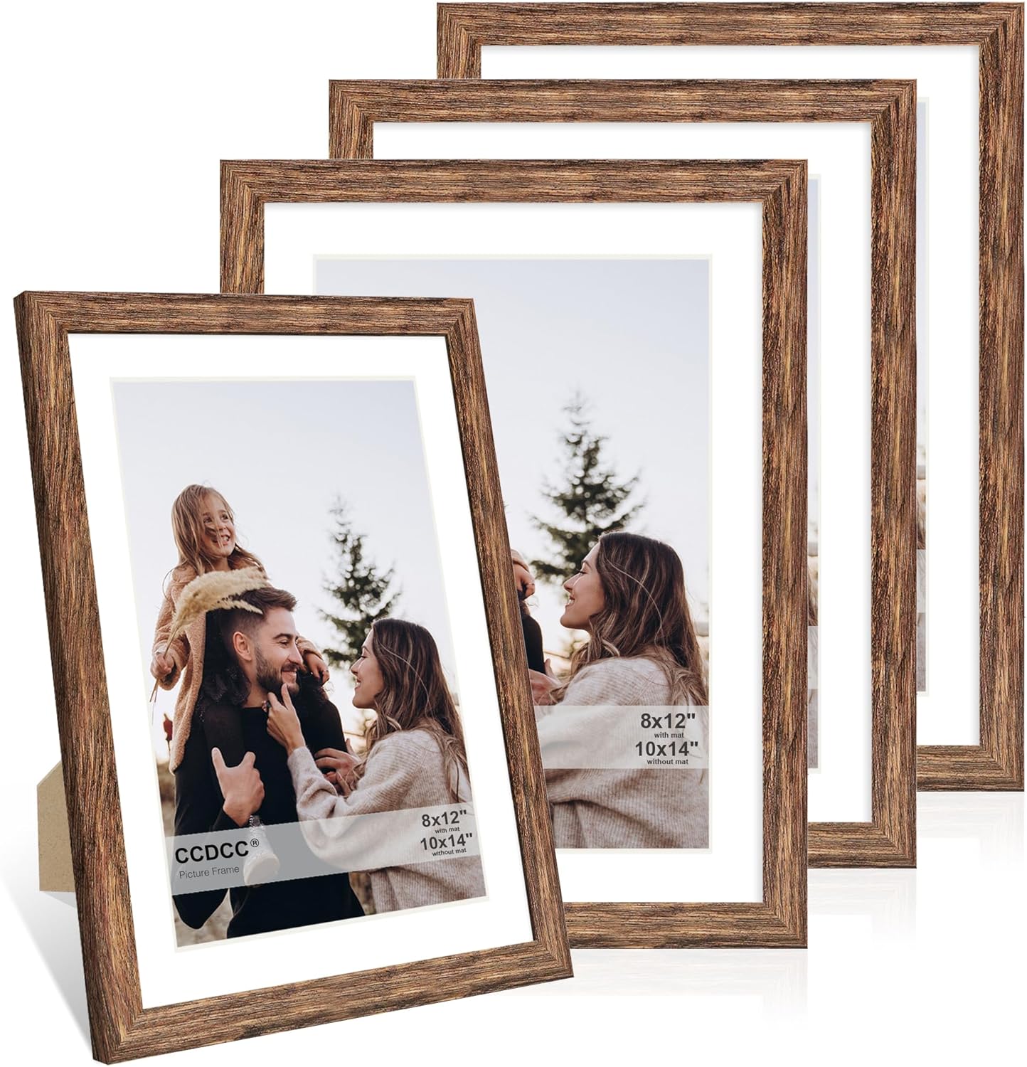 10x14 Picture Frame Set of 4, 10 x 14 Wood Photo Frames with Mat for 8x12 or 30x40cm Diamond