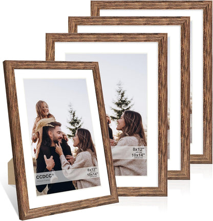 10x14 Picture Frame Set of 4, 10 x 14 Wood Photo Frames with Mat for 8x12 or 30x40cm Diamond