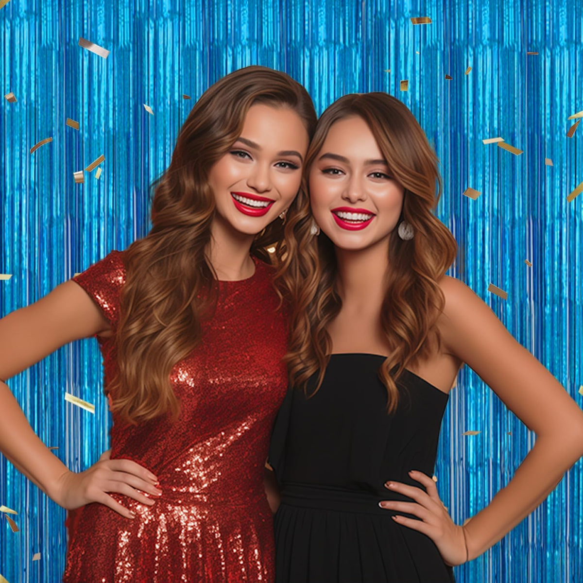 3 Pack Foil Fringe Backdrop - Laser Blue Shiny Tinsel Curtains for Party Decoration/Photo Booth