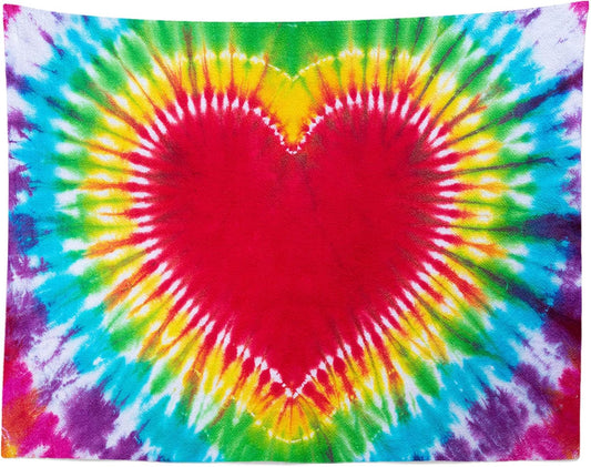 Loccor Colorful Tie Dye Tapestry Rainbow Heart Tie Dye Watercolor Wall Hanging Abstract Hippie Wall