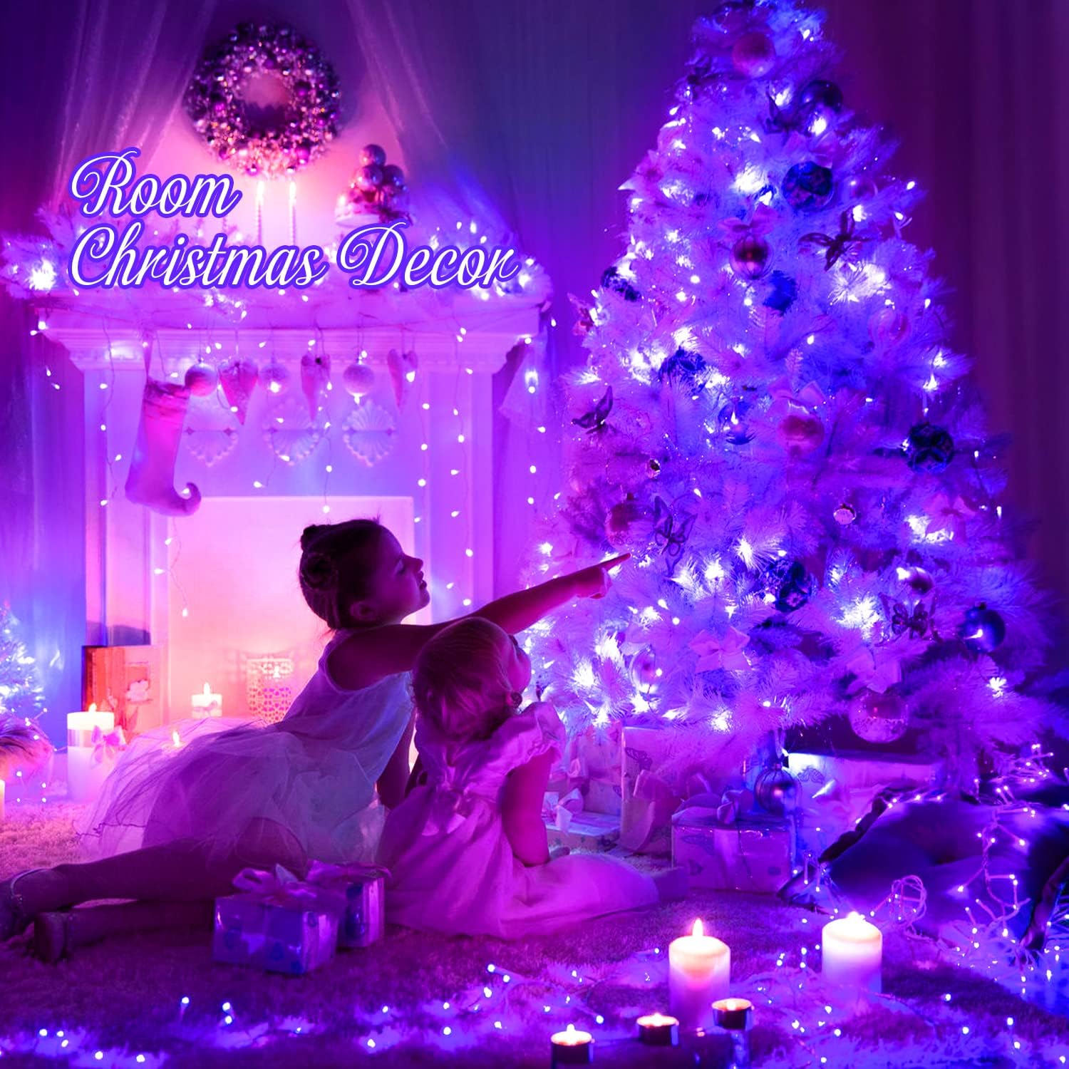 JMEXSUSS Connectable 100 LED Purple Halloween Lights Indoor, 8 Modes Plug in Purple Christmas