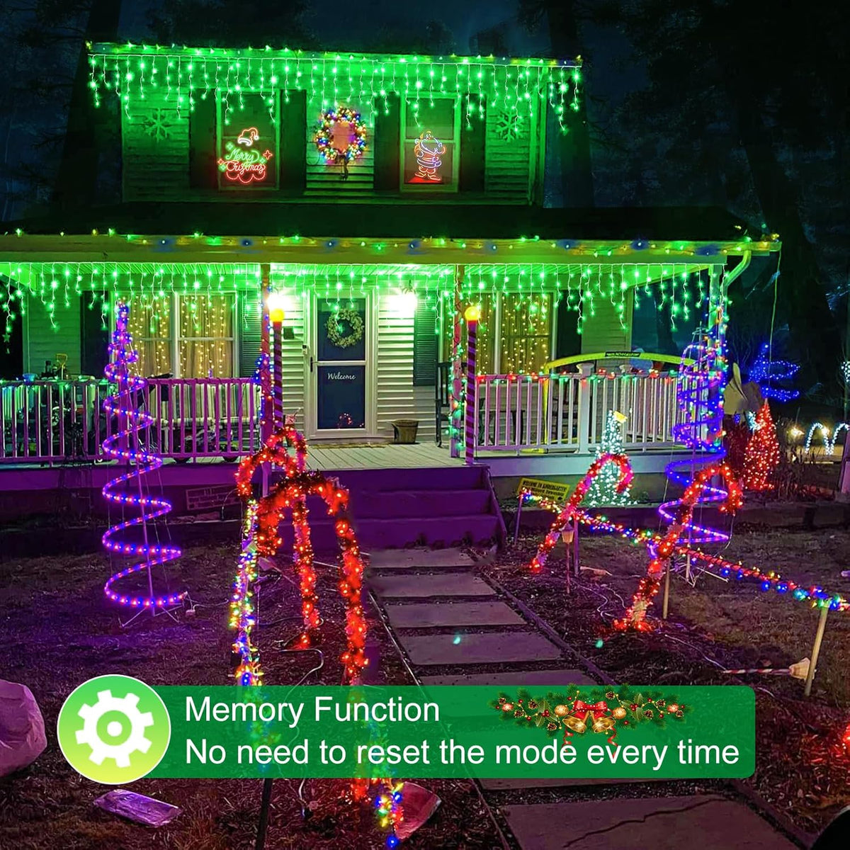 Green Christmas Lights Outdoor, 33ft 400 LED Icicle Lights for Outside House with Connectable Clear