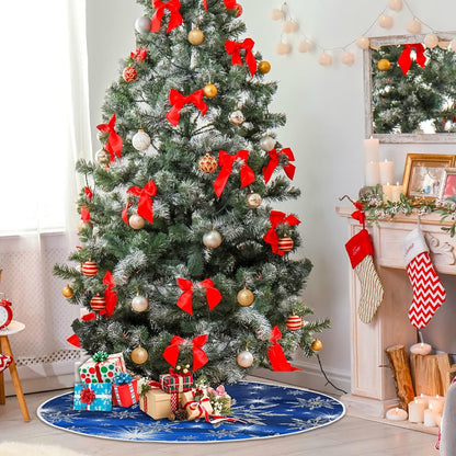 Christmas Blue Snowflakes Background Tree Skirt, Seasonal Tree Mat Holiday Party Supplies Ornaments