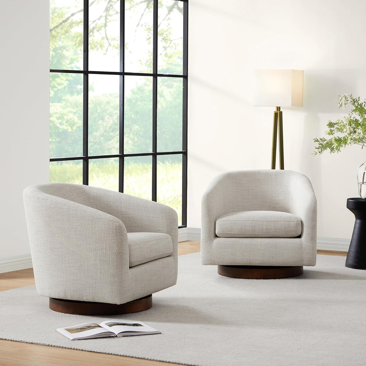 CHITA Swivel Accent Chair, FSC Certified Upholstered Fabric Barrel Chair for Living Room Set of 2