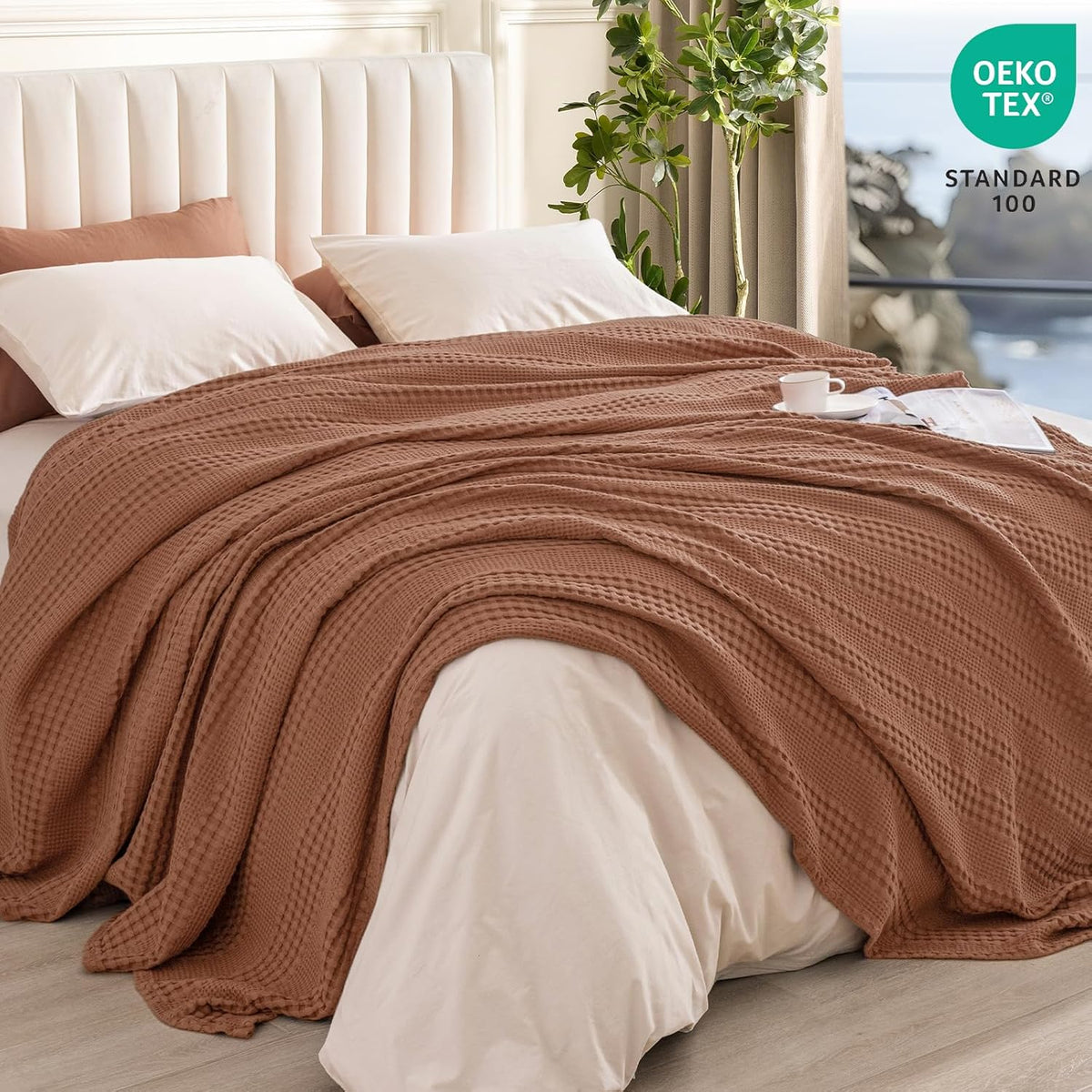 PHF Cooling Waffle Blanket Queen Size,Lightweight 60% Rayon Derived from Bamboo & 40% Cotton