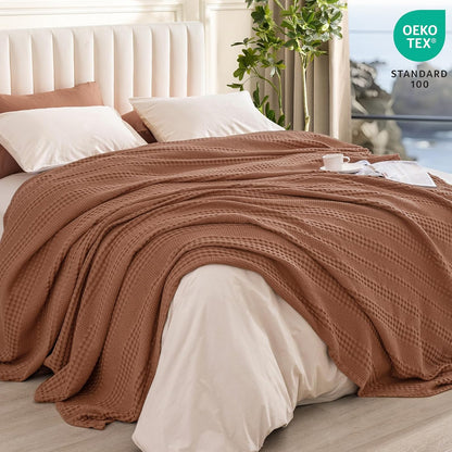 PHF Cooling Waffle Blanket Twin Size, Lightweight 60% Rayon Derived from Bamboo & 40% Cotton
