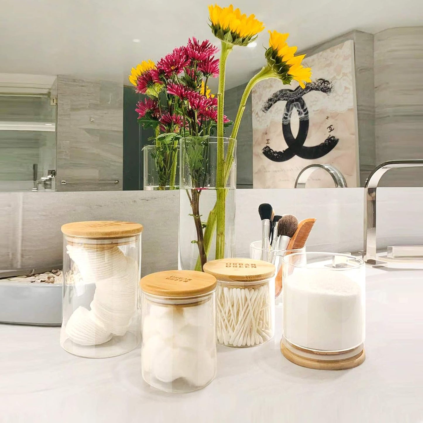 Urban Green Glass Storage Container Bamboo Lids, Glass Airtight Canisters sets, Food Jars, Pantry