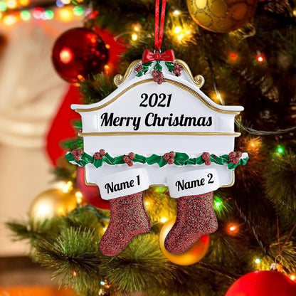 Amlion Personalized Ceramic Christmas Stocking Ornaments, Family of 2-8, Custom Names, Traditional