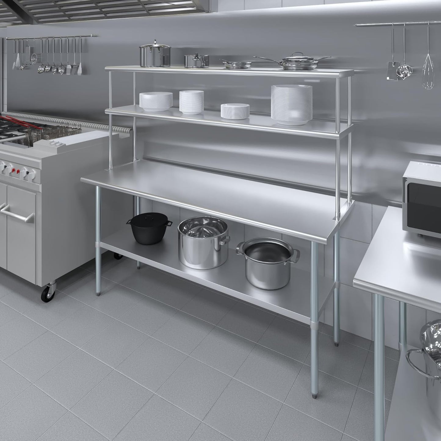 AmGood Double OverShelf Stainless Steel NSF - Many (72" Long x 14" Deep)