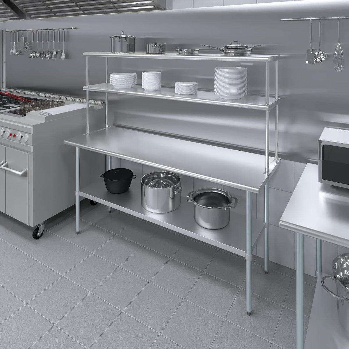 AmGood Double OverShelf Stainless Steel NSF - Many (72" Long x 14" Deep)