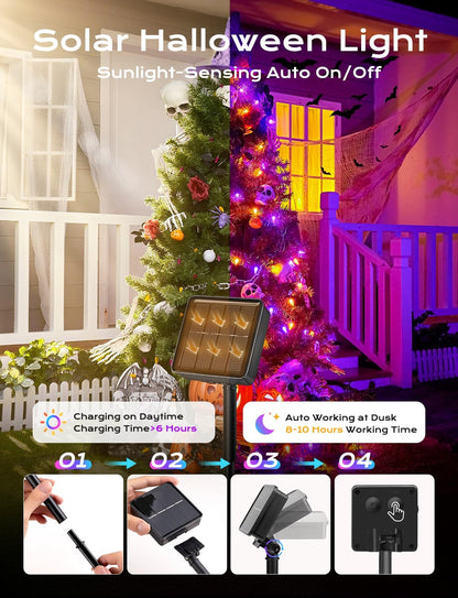 Brightown Solar Operated C6 Halloween Outdoor Lights, 22.64ft 50 LEDs Orange Purple Halloween