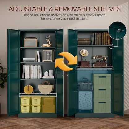 71" Metal Pantry Cabinet, Tall Kitchen Pantry Storage Cabinet with 4 Adjustable Shelves and Gold