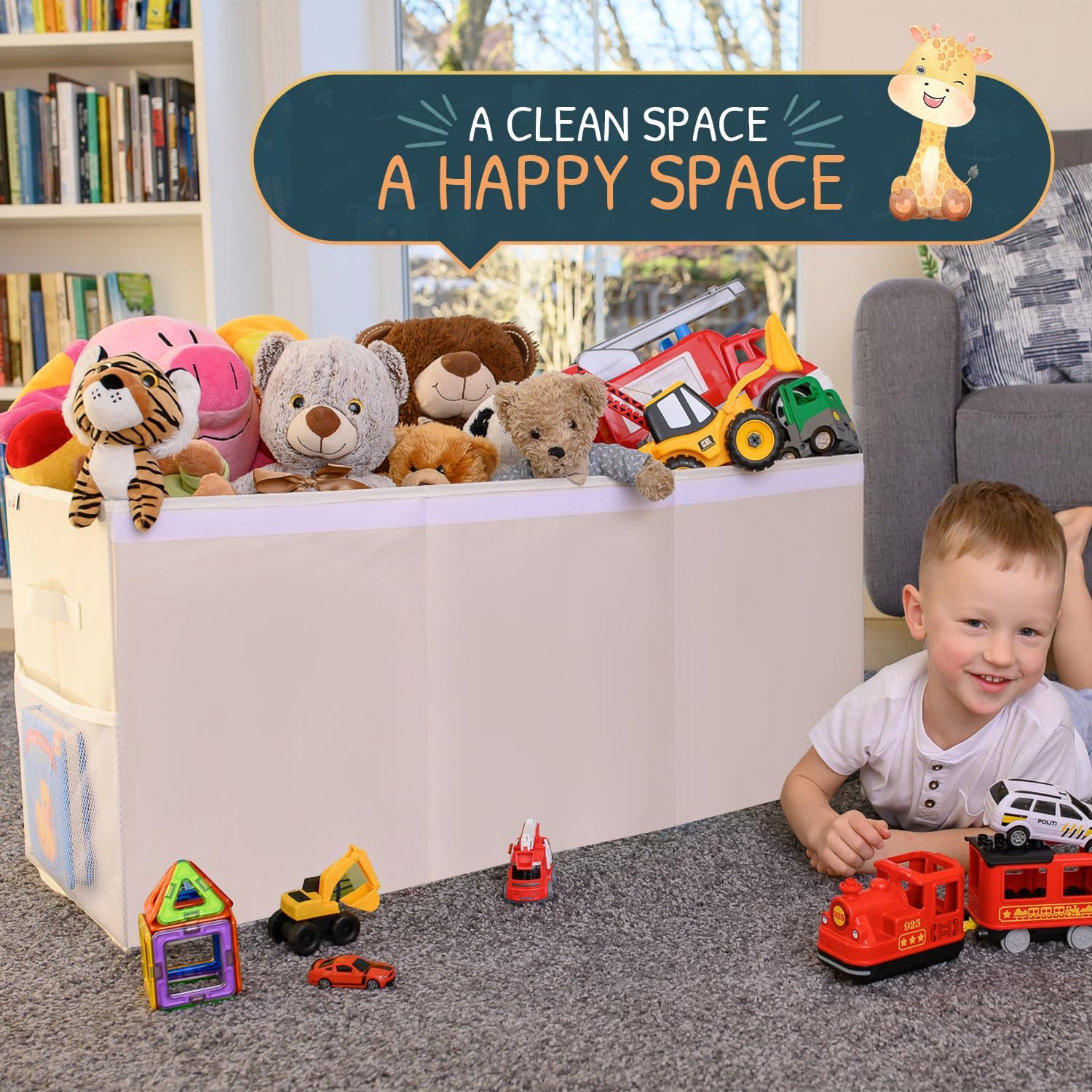Extra Large Toy Storage Organizer with Lid - Sturdy, Collapsible Toy Chest Storage Box Design