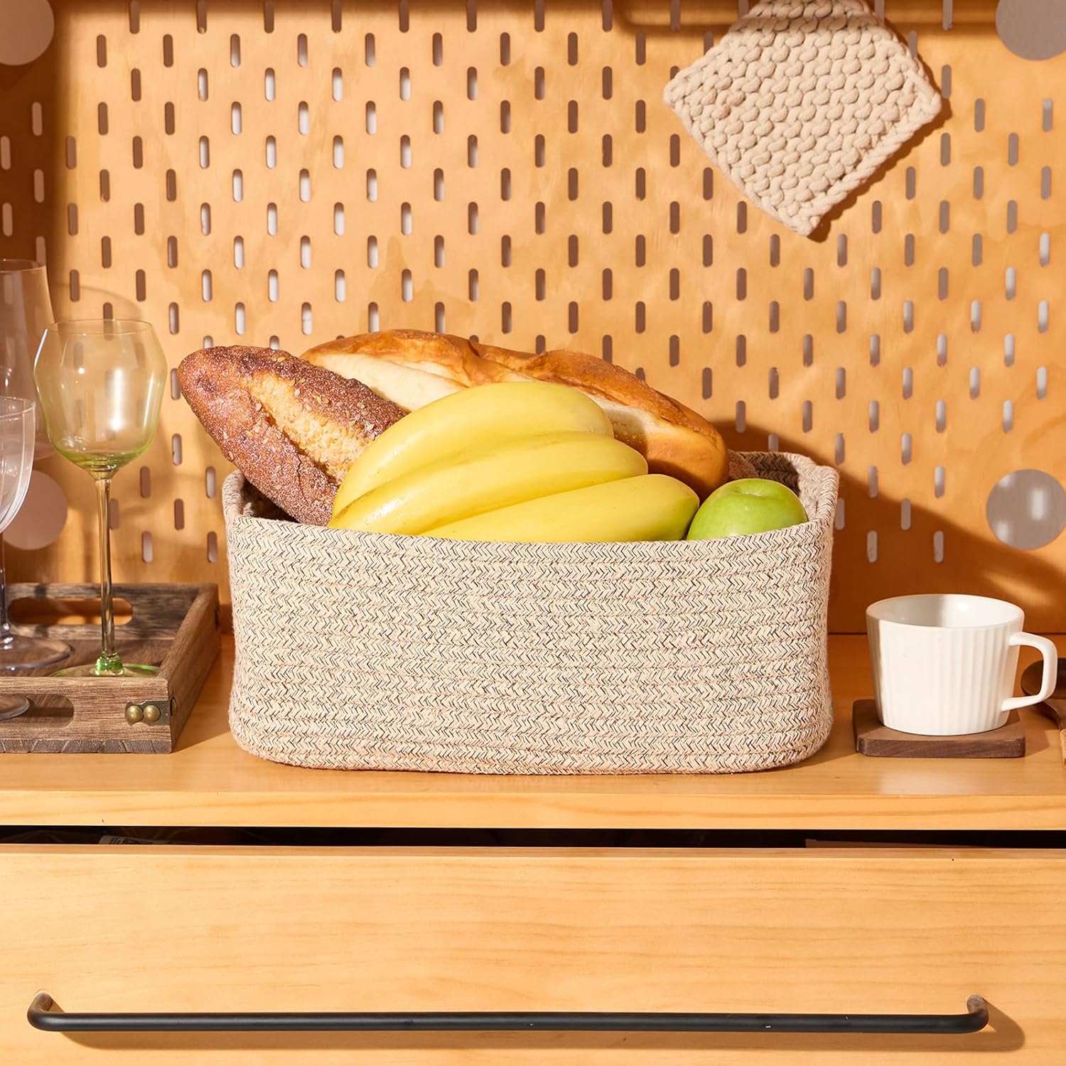 Small Storage Baskets for Organizing | Closet Organizer Bins | Shelf Toy Basket | Woven Rope