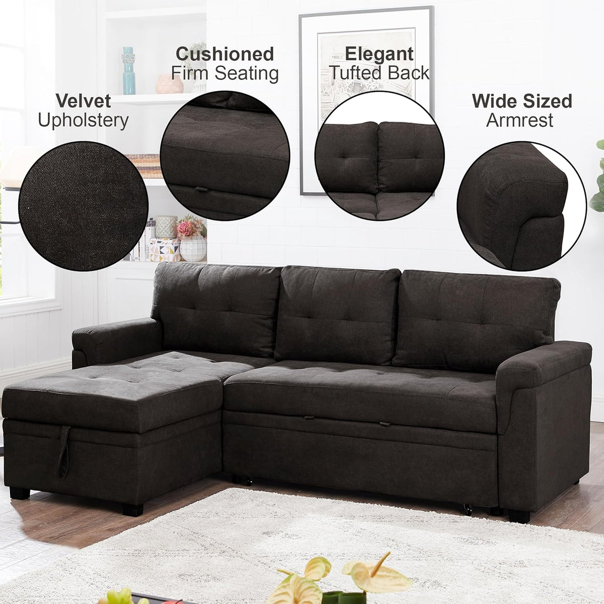 Naomi Home Transform Any Space: Sleeper Sectional Sofa with Convertible Sofa Bed & Inviting Chaise.