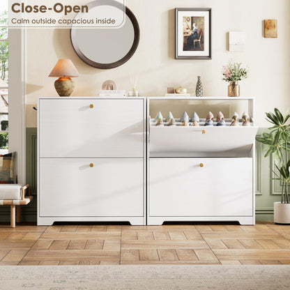 Nicetree Shoe Cabinet with 2 Flip Drawers, Narrow Shoe Organizer Cabinet, Freestanding Shoe Rack